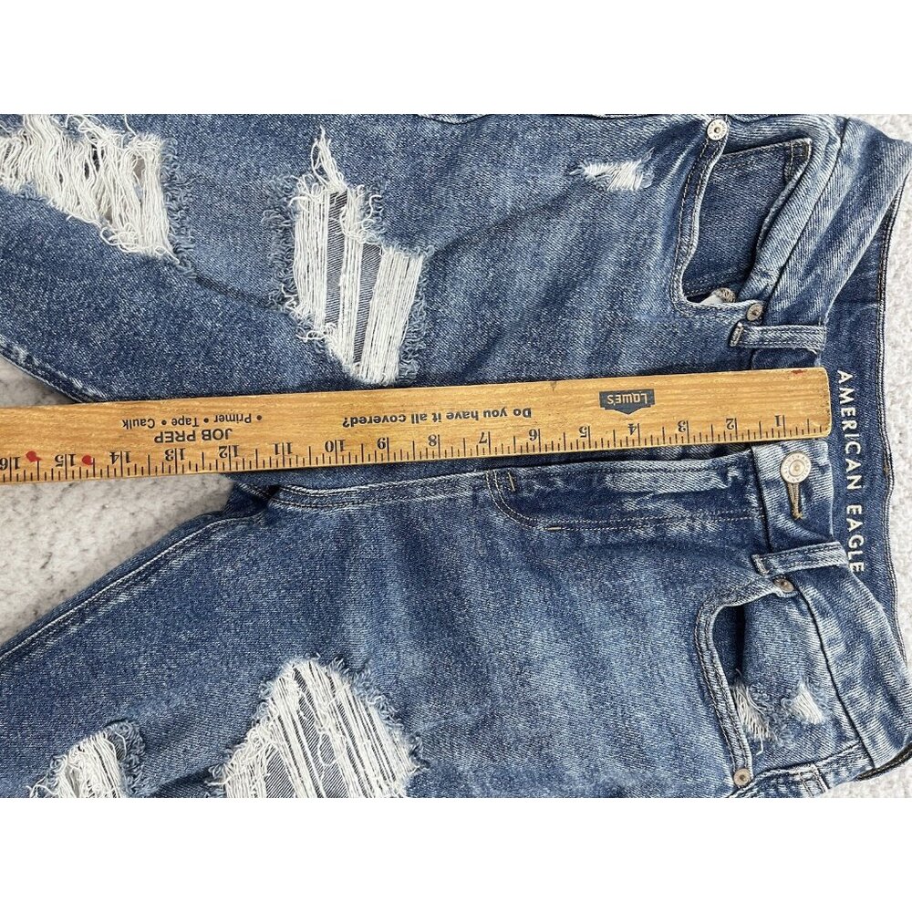 American Eagle Jeans Womens 4 Blue Medium Acid Wash Distressed Mom Jean - Picture 3 of 10